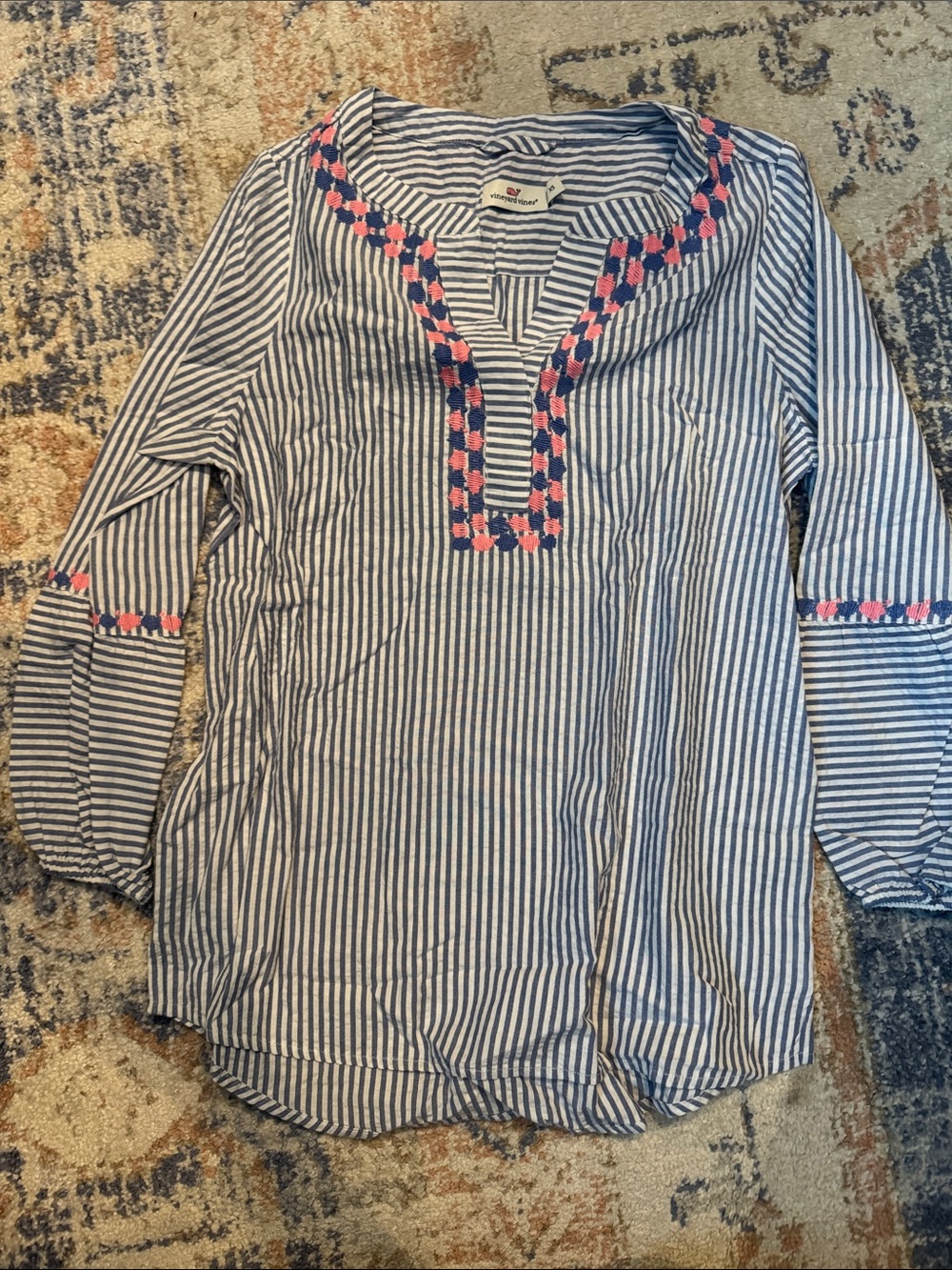Vineyard Vines Navy Striped Tunic with Pink Embroidery